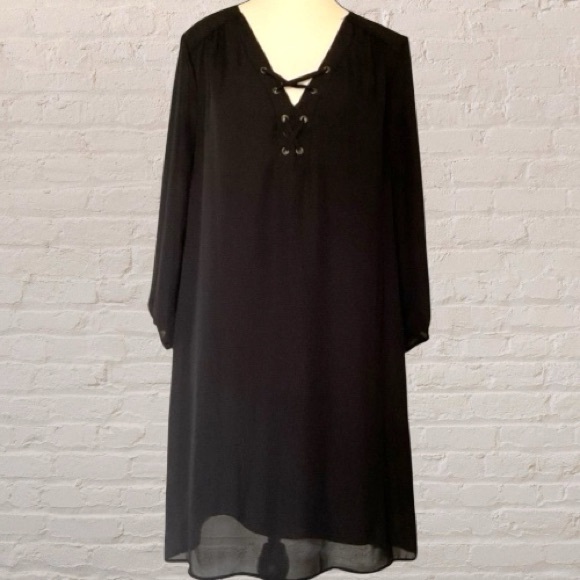 Luxology Dresses & Skirts - $10$ add on Luxology Black sheer chiffon layered Lace-Up 3/4 Sleeve Dress Size 8